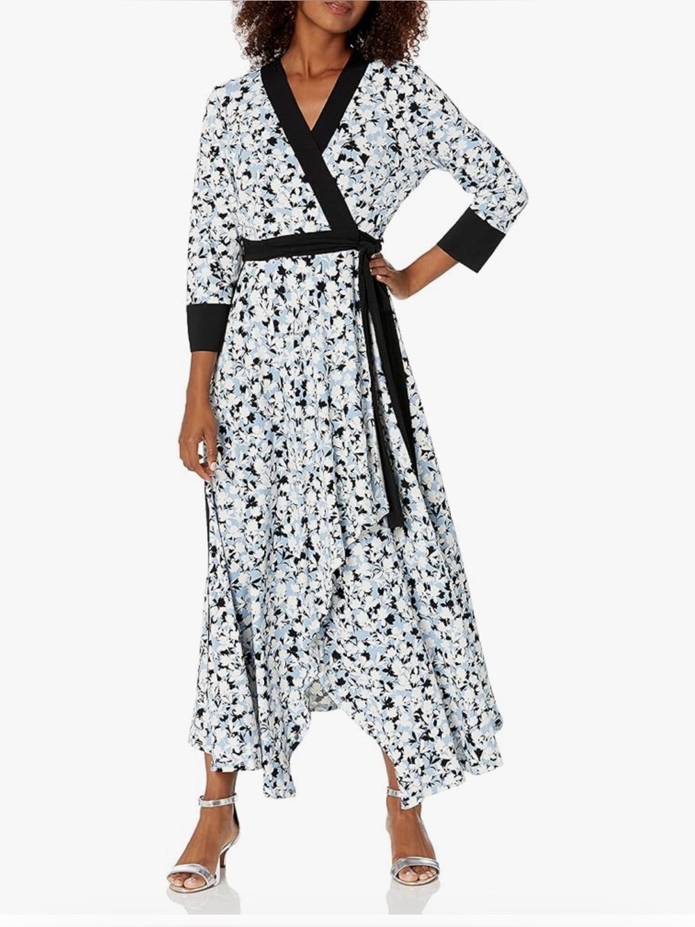 BCBGMAXAZRIA NWT XL MIDI Maxi Wrap Dress with Long Sleeves and Tie Belt hi low